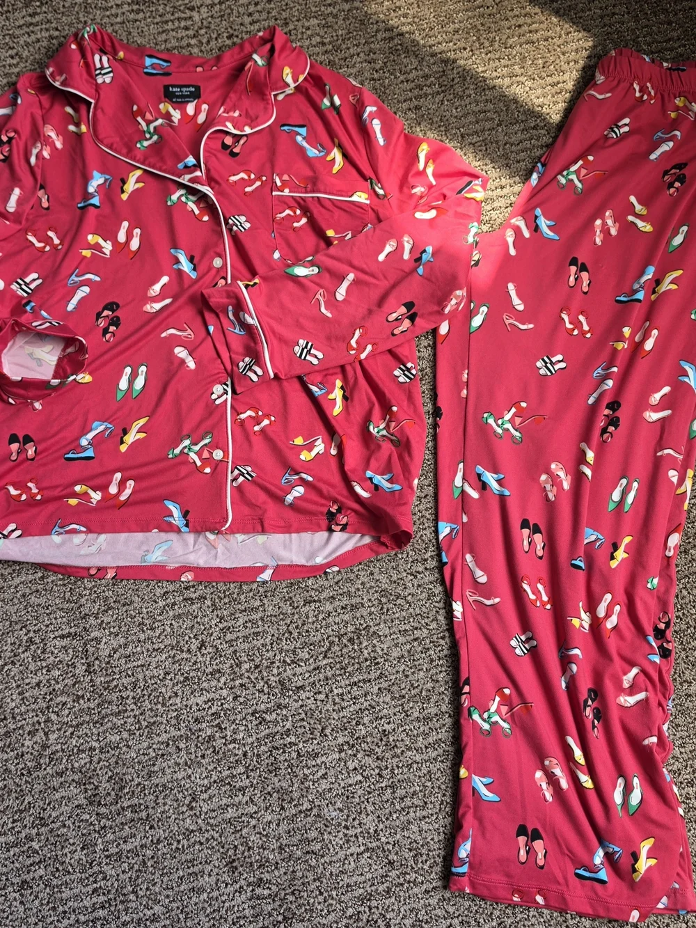 kate spade Bright Pink Shoe-Print Pajama Set